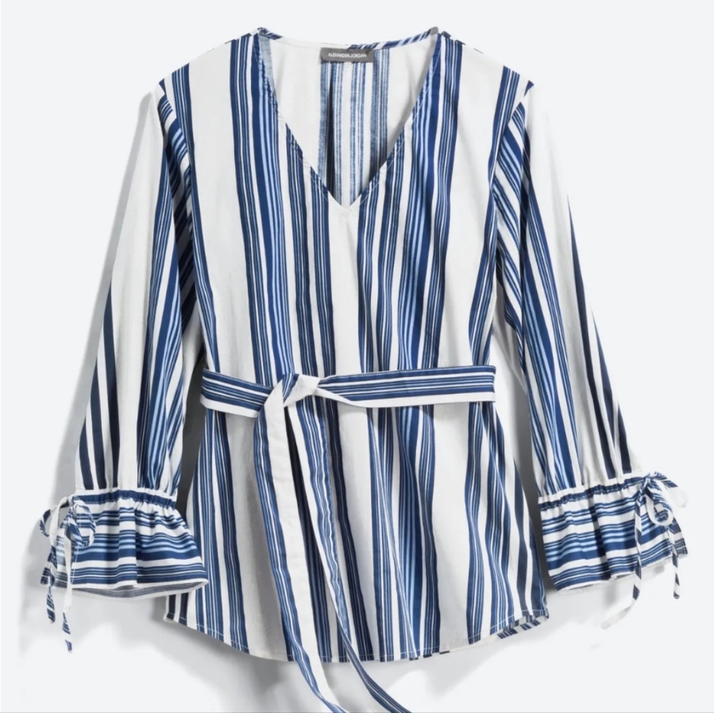 NWOT Alexander Jordan Striped Tie Waist Top Size L